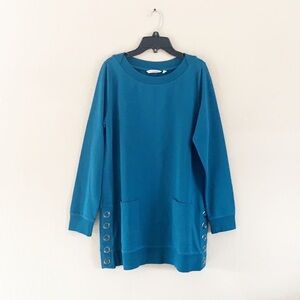 Soft‎ Surroundings ‘Make it Snappy’ Pullover Teal Tunic Top